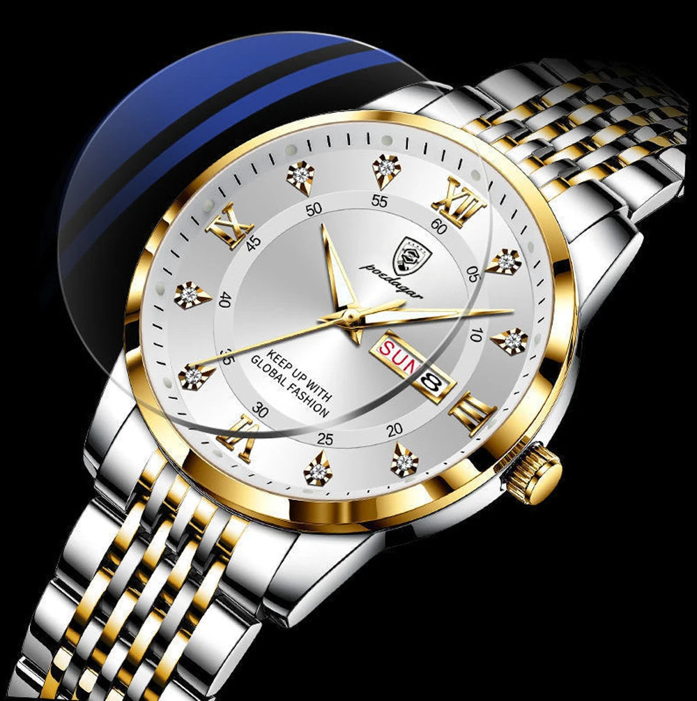 POEDAGAR Men Watches Stainless Steel