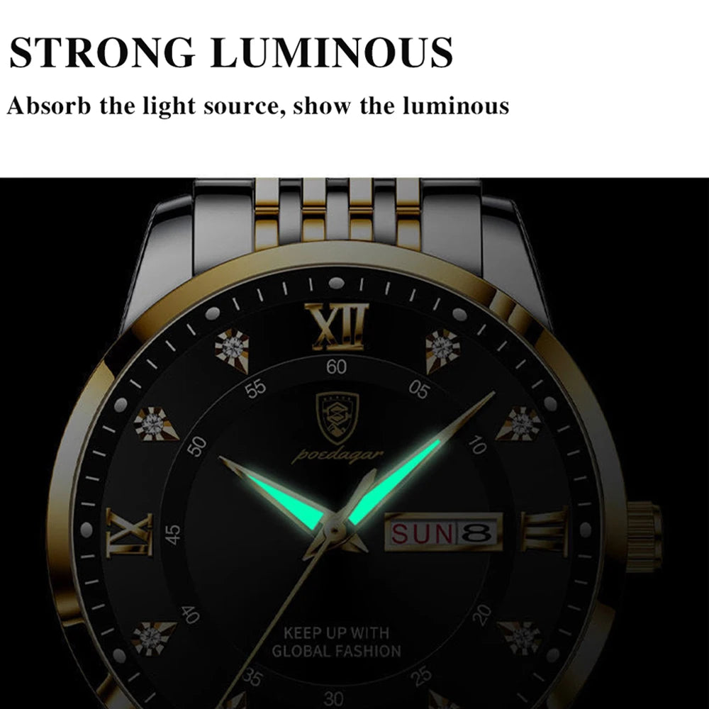 POEDAGAR Men Watches Stainless Steel