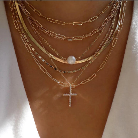 Women’s Gold-Tone Layered Crystal Pendant Necklace Set