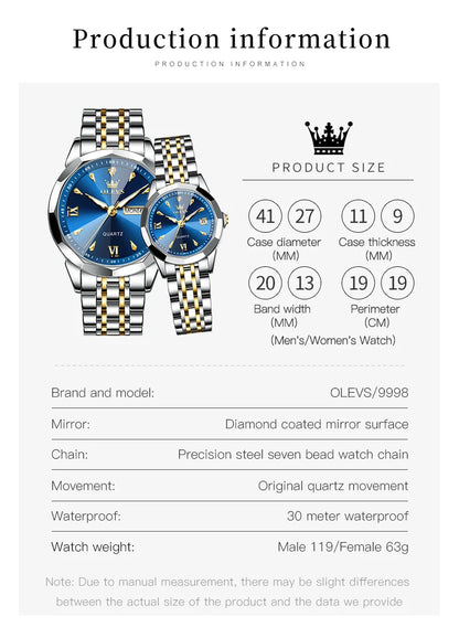 OLEVS 9998 Quartz Couple Watches Original