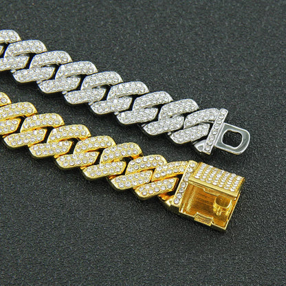 3pcs Necklace+Bracelet+Watch Cuban Chain Watch for Men Hip Hop