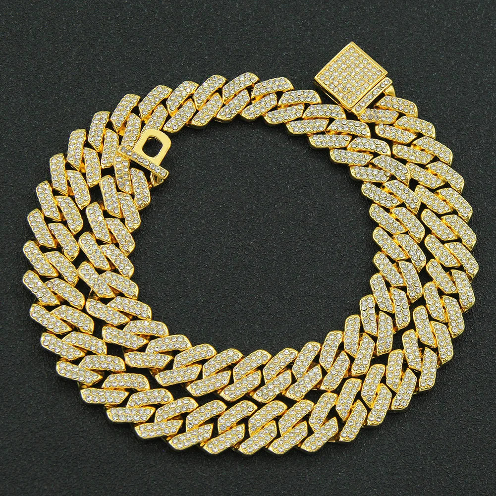 3pcs Necklace+Bracelet+Watch Cuban Chain Watch for Men Hip Hop