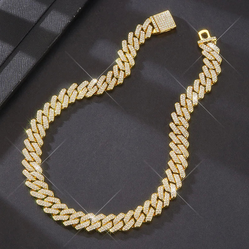 3pcs Necklace+Bracelet+Watch Cuban Chain Watch for Men Hip Hop