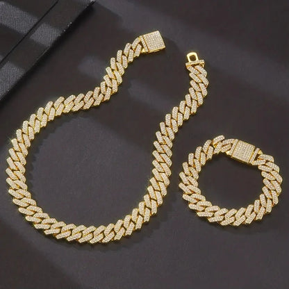 3pcs Necklace+Bracelet+Watch Cuban Chain Watch for Men Hip Hop