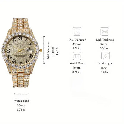 3pcs Necklace+Bracelet+Watch Cuban Chain Watch for Men Hip Hop