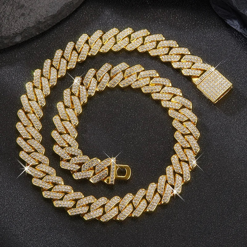 3pcs Necklace+Bracelet+Watch Cuban Chain Watch for Men Hip Hop