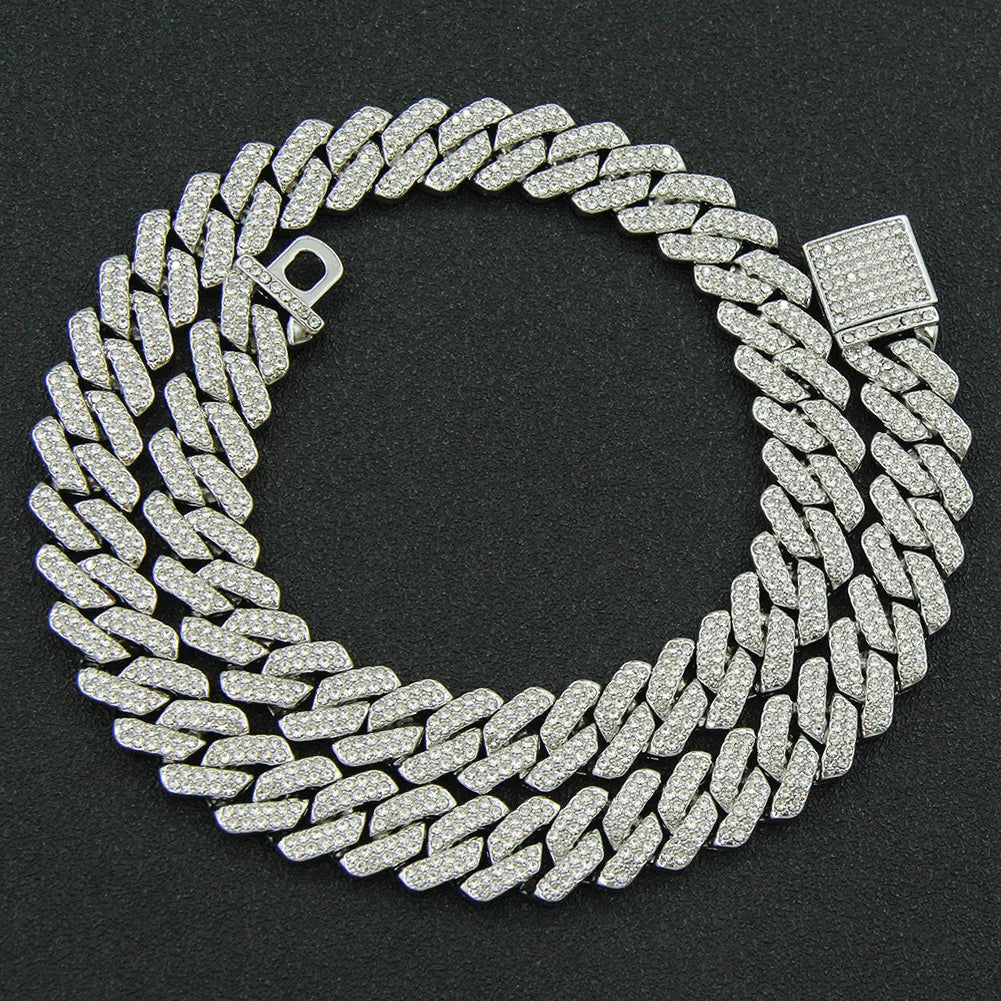3pcs Necklace+Bracelet+Watch Cuban Chain Watch for Men Hip Hop